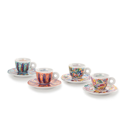 illy art sol calero espresso csésze szett négy darabos művészi kivitelben alátéttel