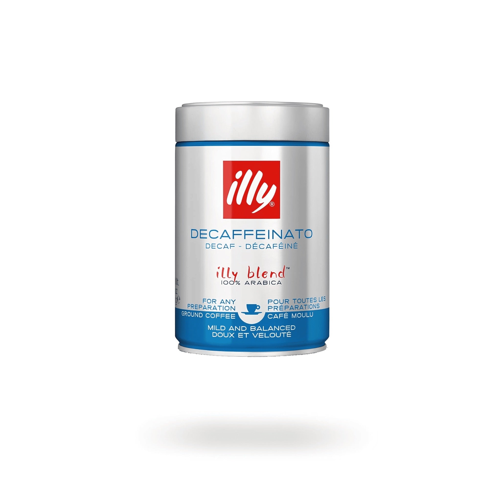 illy decaf koffeinmentes őrölt kávé 250 g, fémdobozban 100% arabica, közepes pörkölésű