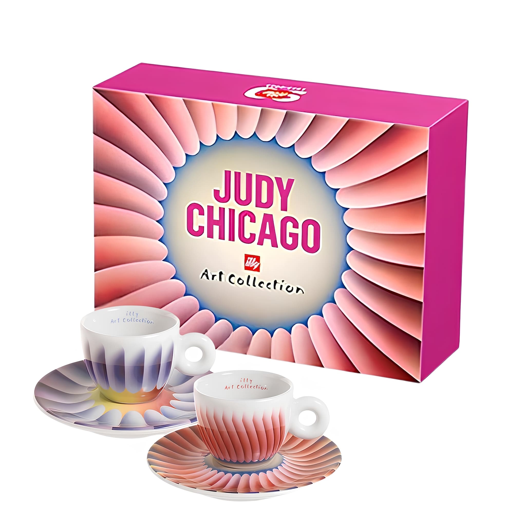 illy art judy chicago cappuccino csésze szett két darabos művészi kivitelben alátéttel, díszdobozzal