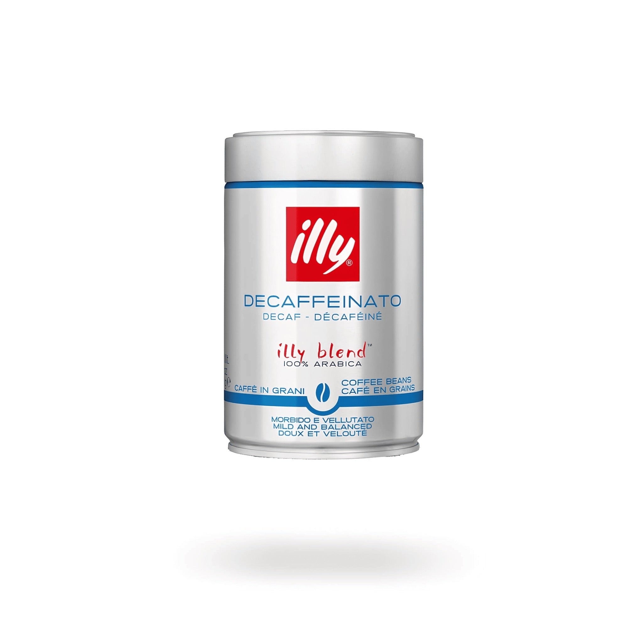 illy Decaf koffeinmentes szemes kávé 250 g fémdobozban, 100% arabica, közepes pörkölésű