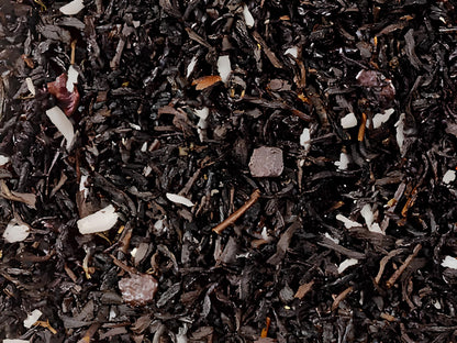 csokoládé-trüffel ízesítésű fekete szálas tea, koffeintartalmú prémium minőség, elérhető 100g és 250g kiszerelésben