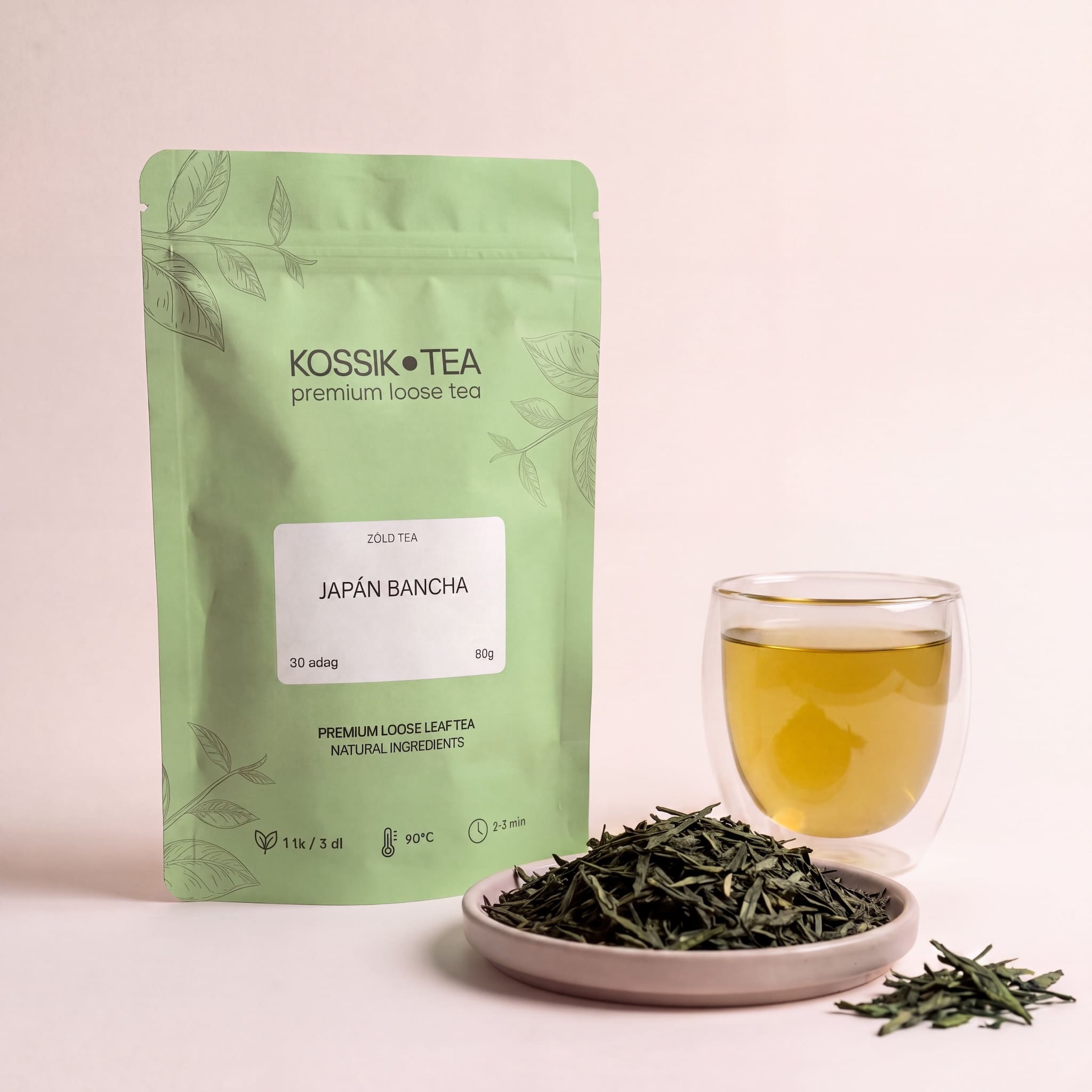 Japán Bancha bio zöld tea csomagolása – Kossik Tea & Coffee
