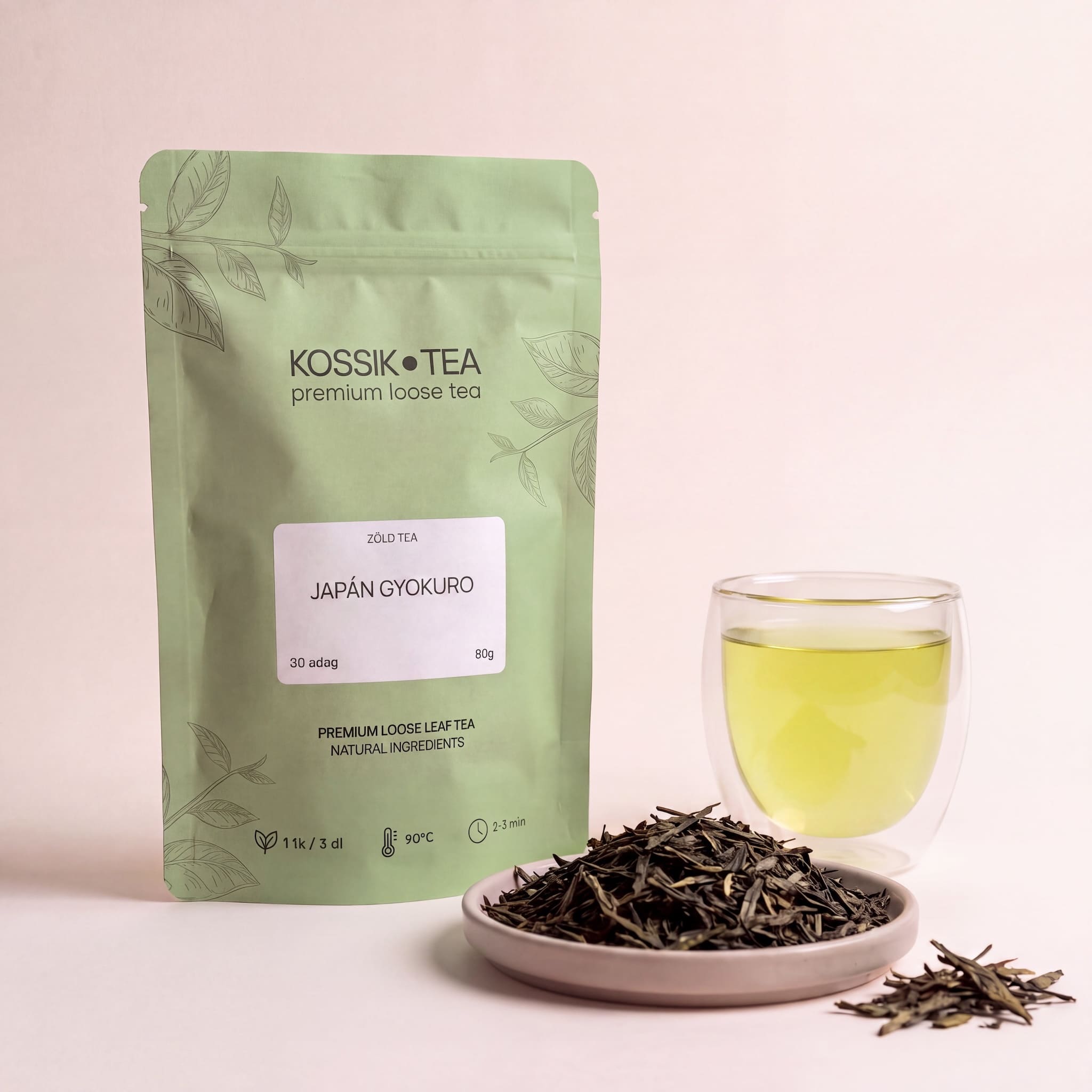 Japán Gyokuro bio zöld tea csomagolása – Kossik Tea & Coffee