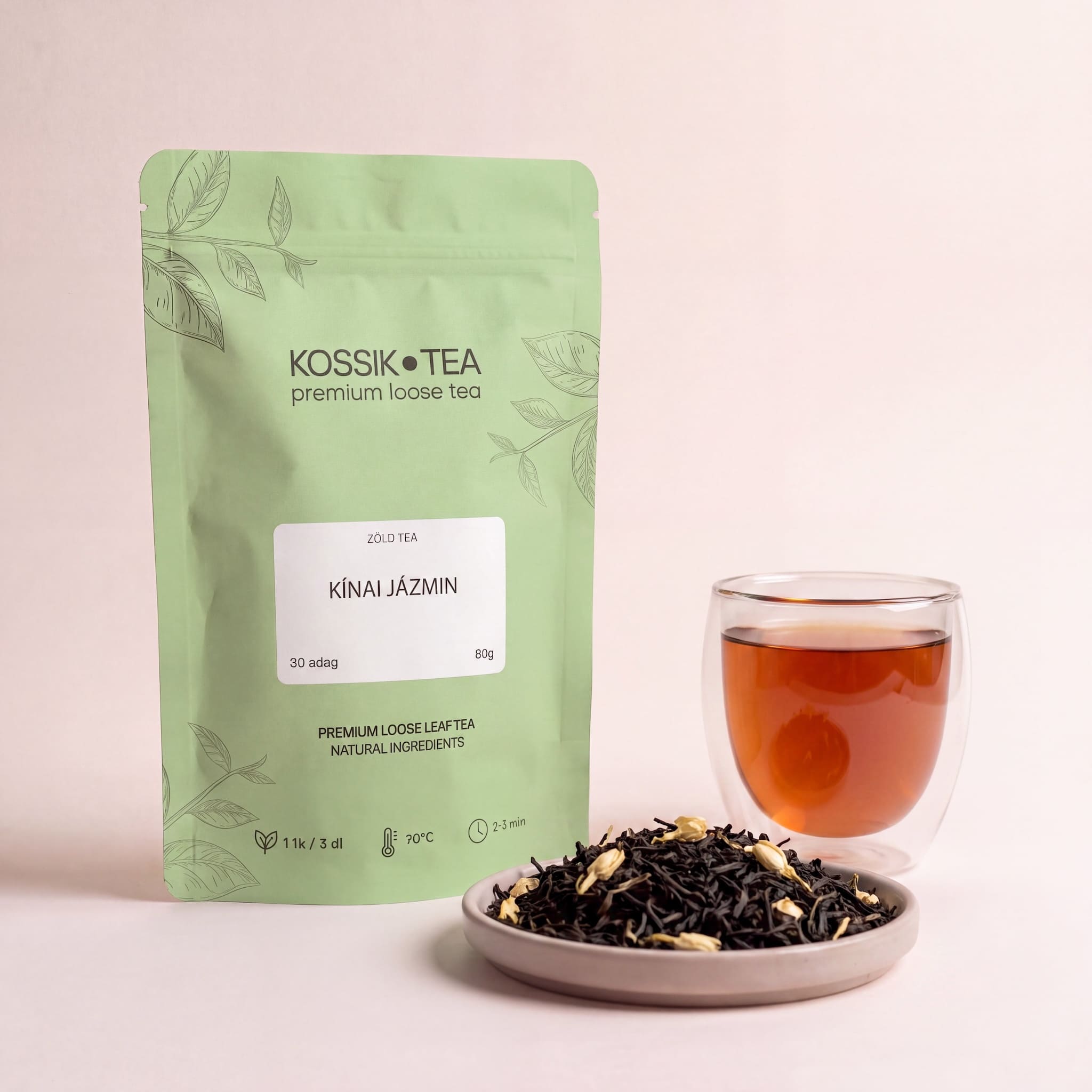 Kínai Jázmin zöld tea csomagolása – Kossik Tea & Coffee