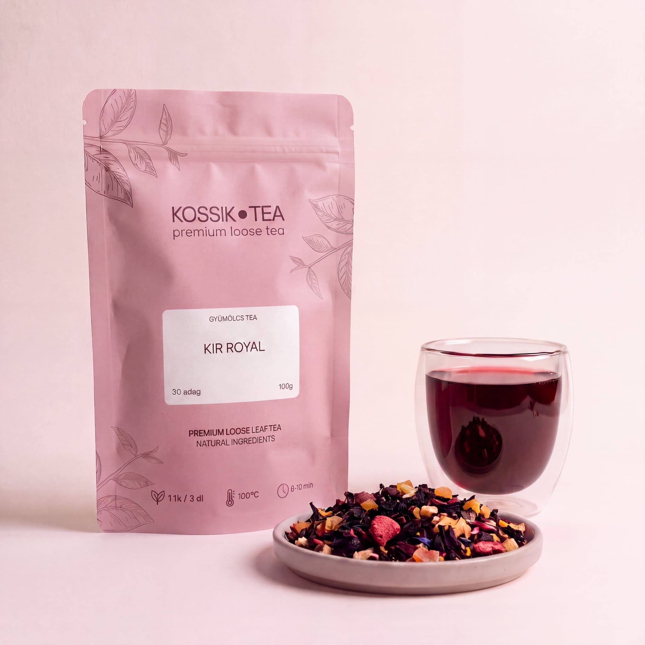 Kir Royal gyümölcstea csomagolása – Kossik Tea & Coffee