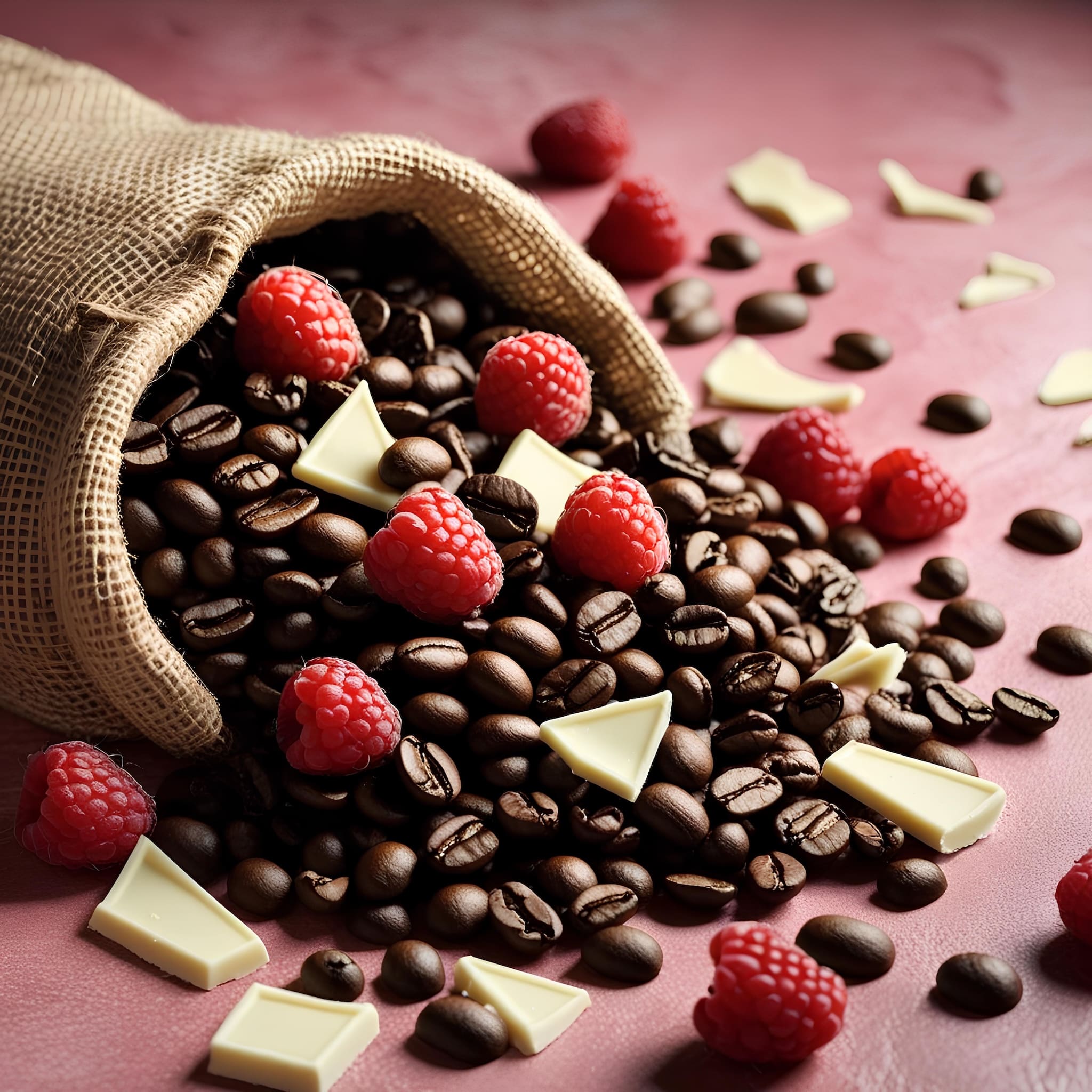 málna és fehércsokoládé aromával ízesített 100% arabica kávé, elérhető 100g, 250g és 500g kiszerelésekben, kiváló minőség