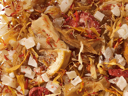 mango 'n friends koffeinmentes gyümölcs szálas tea, trópusi gyümölcsös ízvilág, elérhető 100g és 250g kiszerelésben