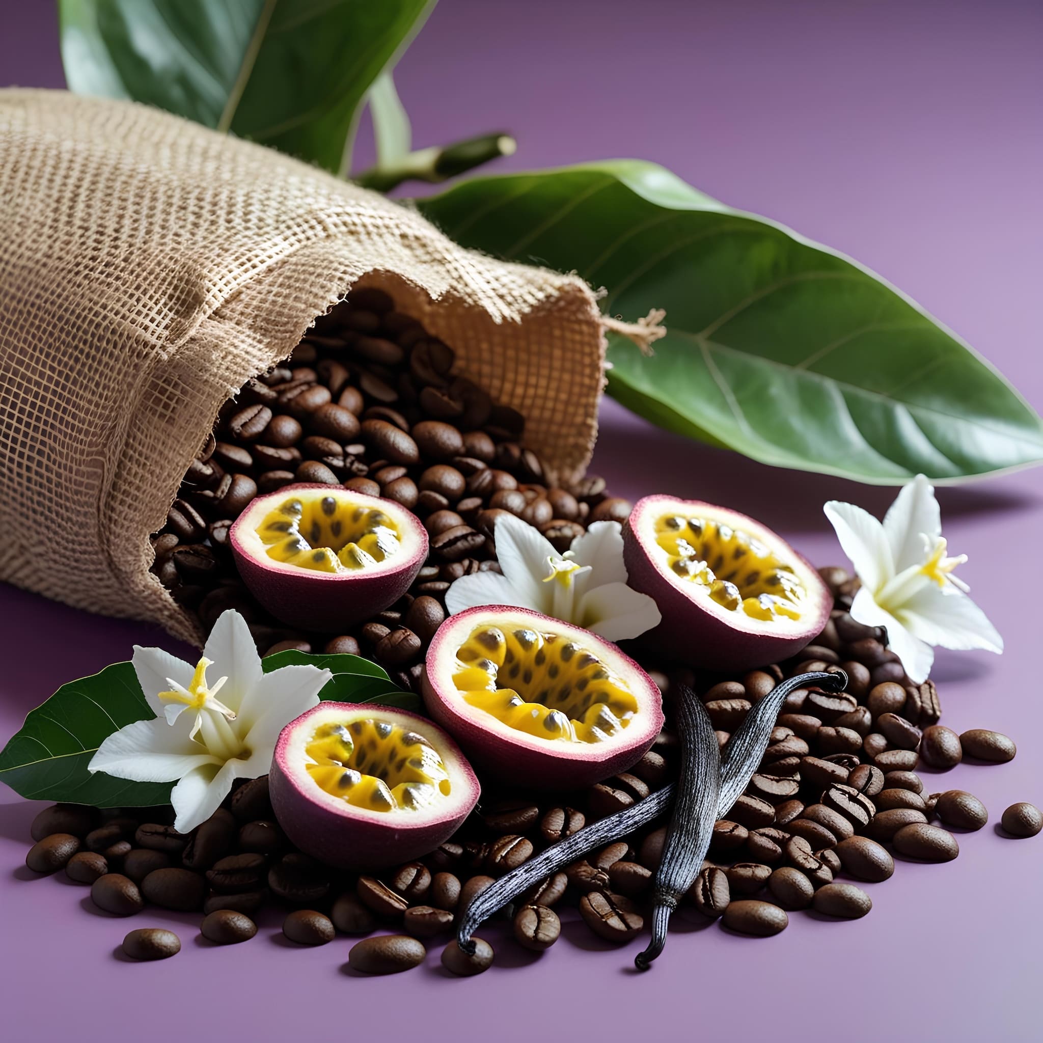 maracuja és vanília ízesítésű 100% arabica kávé, 100g, 250g és 500g kiszerelésekben, prémium minőségű termék