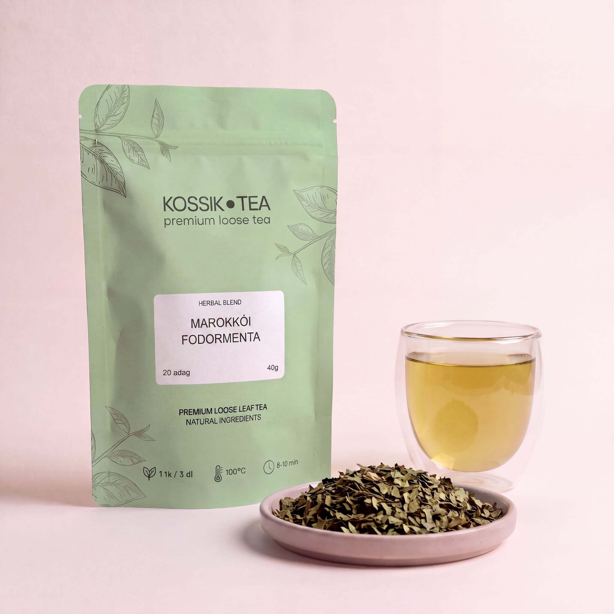 Marokkói Fodormenta tea csomagolása – Kossik Tea & Coffee