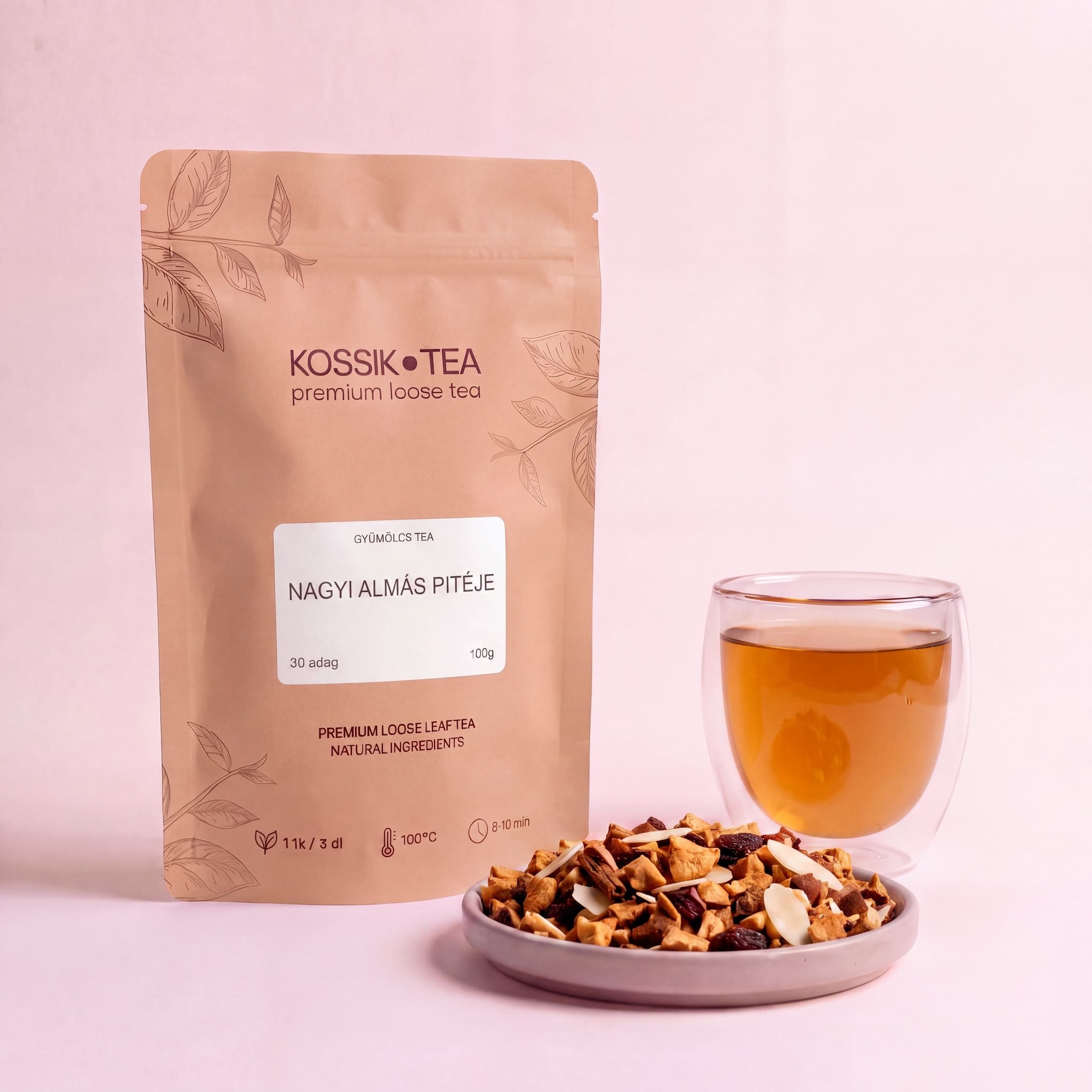 Nagyi Almás Pitéje gyümölcstea csomagolása – Kossik Tea & Coffee