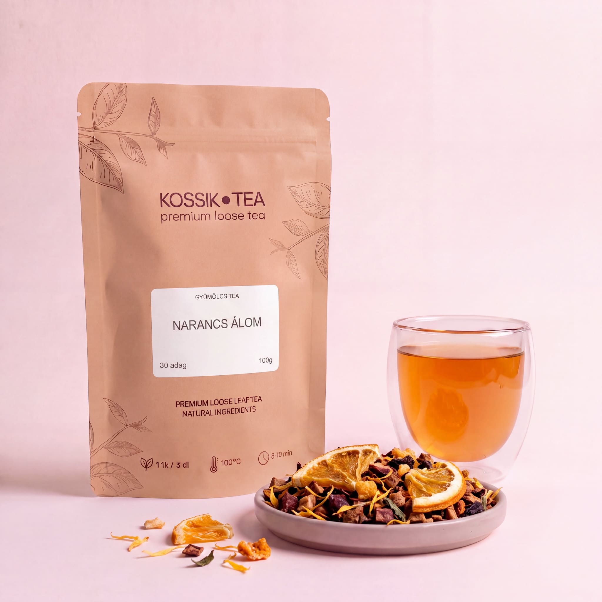 Narancs Álom gyümölcstea csomagolása – Kossik Tea & Coffee