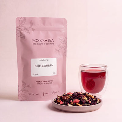 Örök Szerelem gyümölcstea csomagolása – Kossik Tea & Coffee