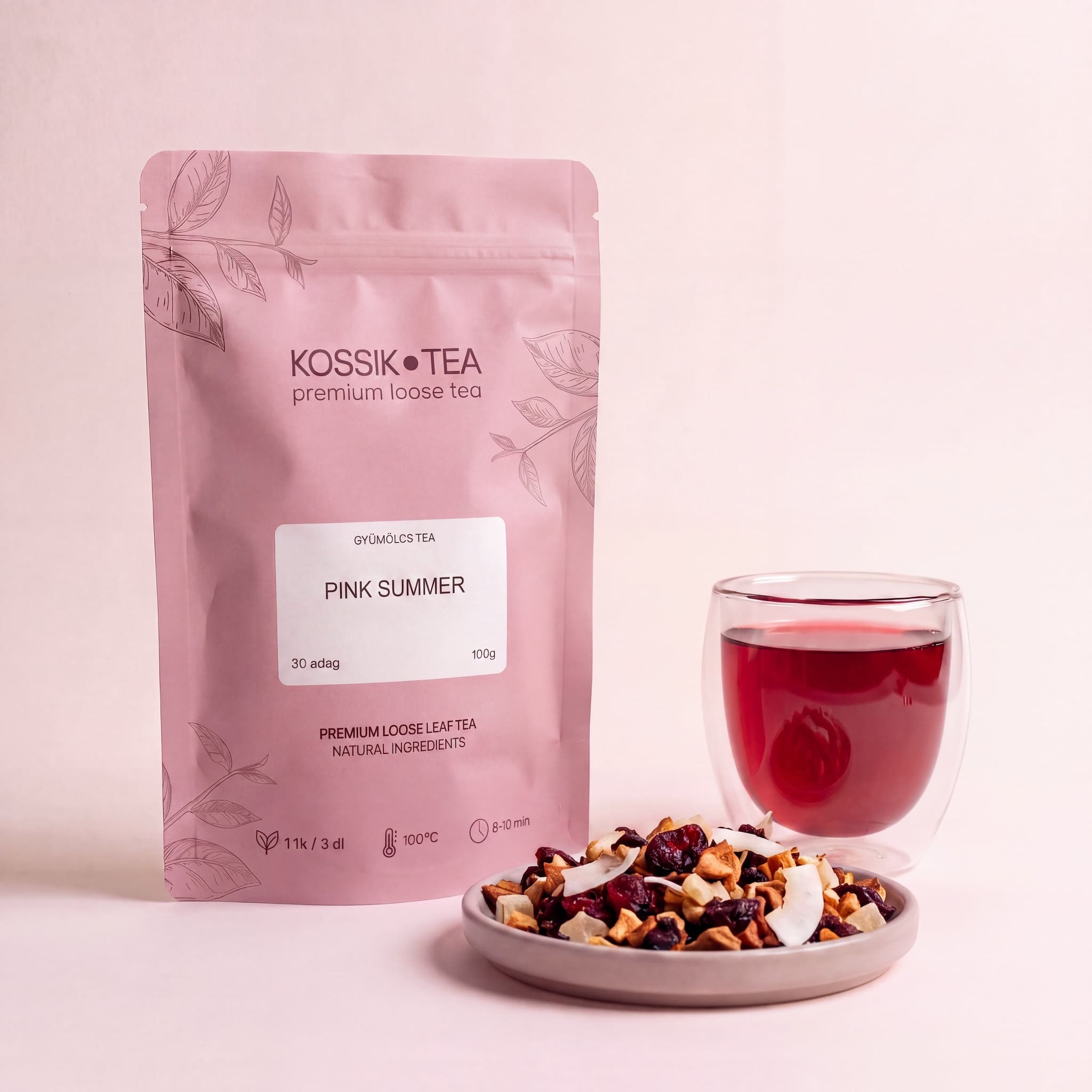 Pink Summer gyümölcstea csomagolása – Kossik Tea & Coffee