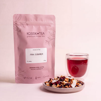 Pink Summer gyümölcstea csomagolása – Kossik Tea & Coffee