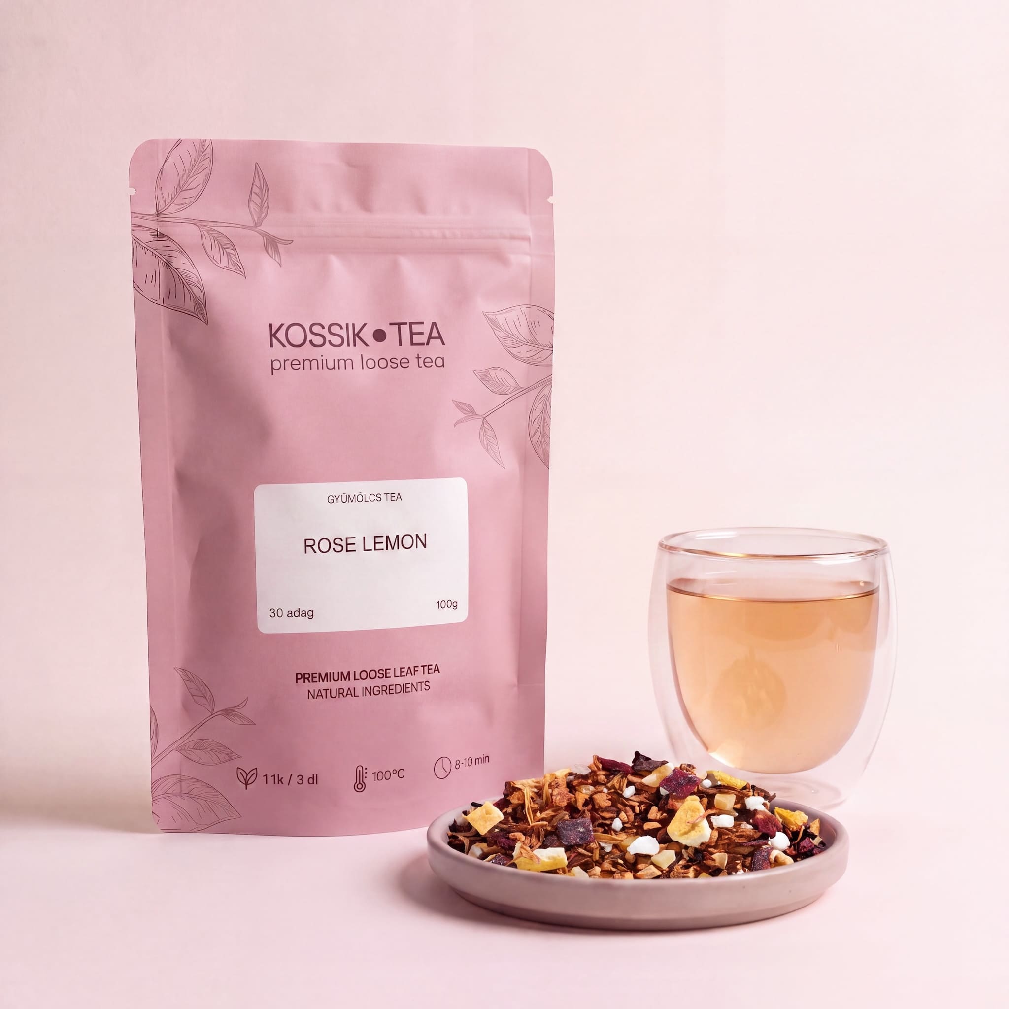 Rose Lemon gyümölcstea csomagolása – Kossik Tea & Coffee