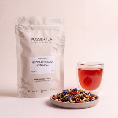 Szeder-Bergamot Botanical tea csomagolása – Kossik Tea & Coffee