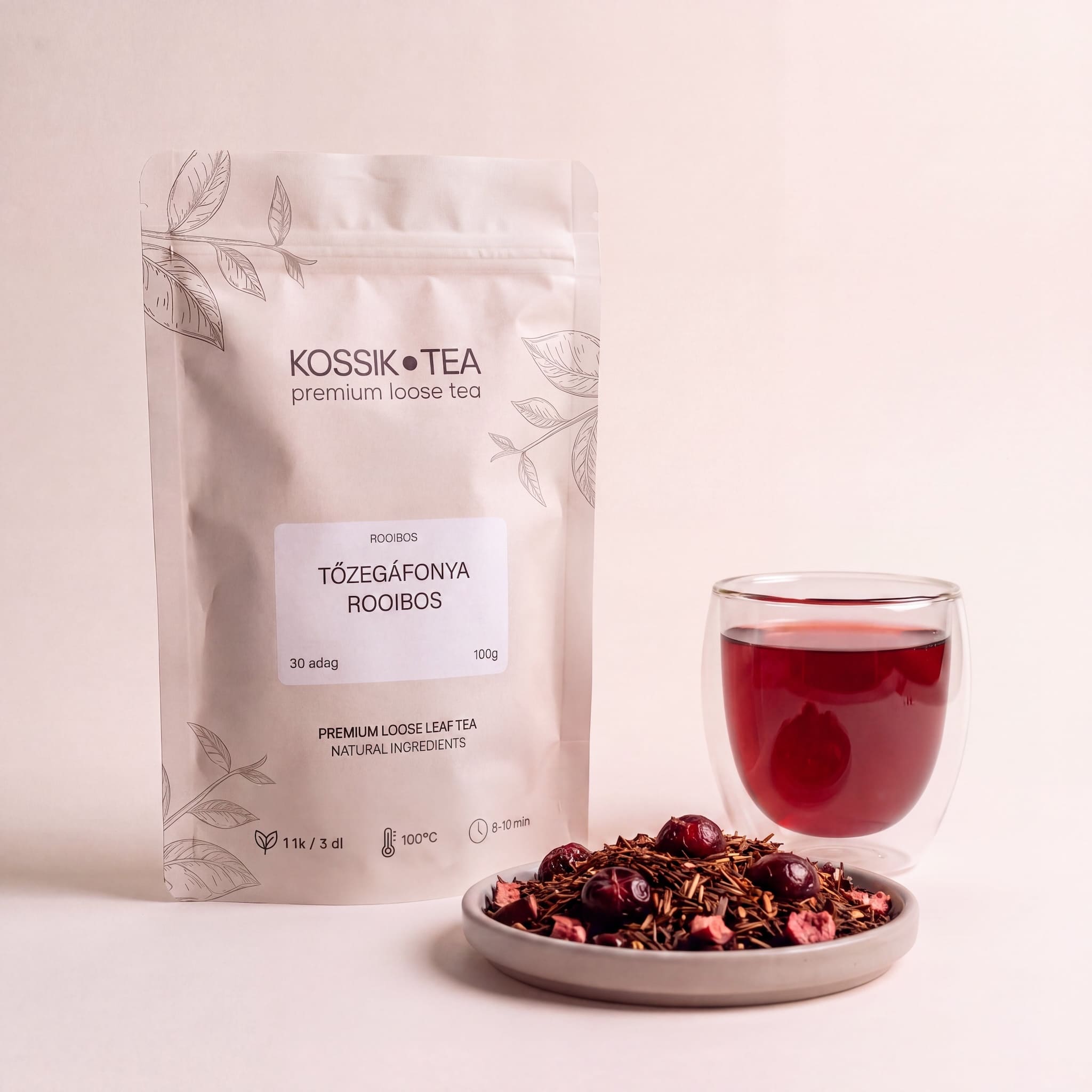 Tőzegáfonya Rooibos tea csomagolása – Kossik Tea & Coffee