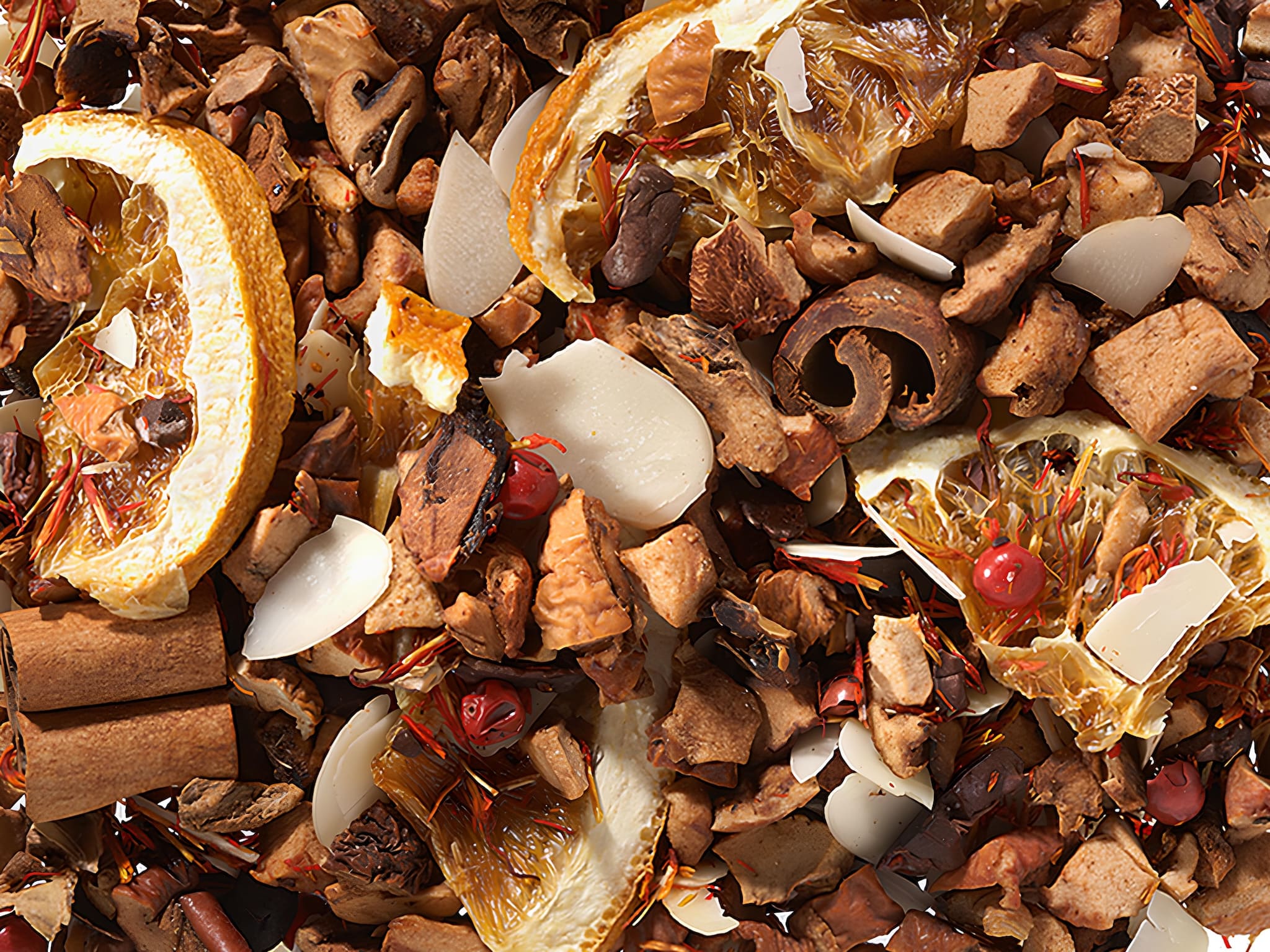 winter dream koffeinmentes gyümölcs szálas tea, narancsos-marcipános-csokoládés ízvilág, prémium minőség, elérhető 100 g és 250 g kiszerelésben